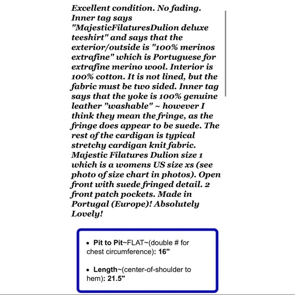 Majestic Filatures Dulion 1 Sz XS Merino Wool Fringed Leather Sweater Cardigan - Picture 2 of 9